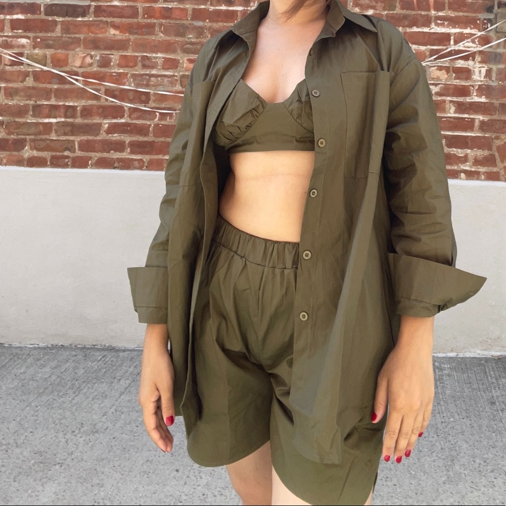 NEW 3 pcs set green shirt top shorts casual summer M;L